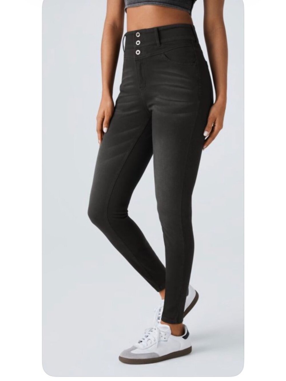 Halara L  Womens High-Waisted Black Skinny Jeans With 3-Button Closu